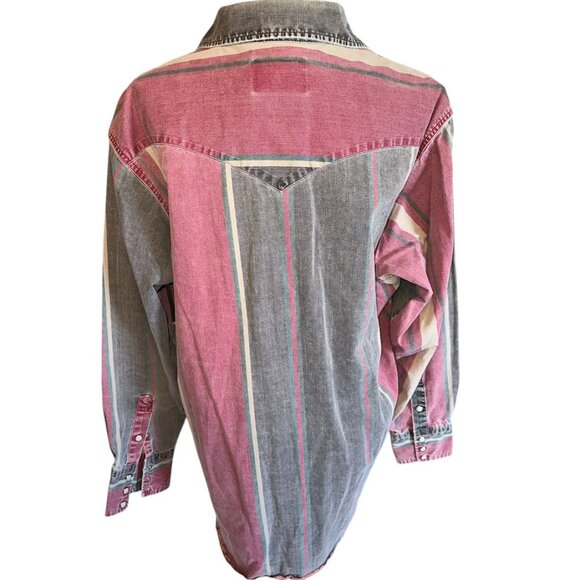 Vintage 1990s Wrangler Brushpopper Pearl Snap Distressed Shirt Size XL - Picture 5 of 7